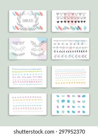 Set of Trendy Posters with hand drawn Background. Modern Hipster Style for Invitation, Business Contemporary Design. Hand Drawn Elements for Placards, Flyer.
