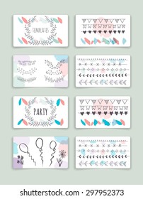 Set of Trendy Posters with hand drawn Background. Modern Hipster Style for Invitation, Business Contemporary Design. Hand Drawn Elements for Placards, Flyer.