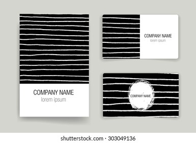 Set of Trendy Posters with hand drawn Background. Modern Hipster Style for Invitation, Business Contemporary Design. Hand Drawn Elements for Placards, Flyer. Business card.