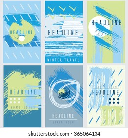 Set of Trendy Posters with hand drawn Background. Modern art template for Invitation, Book Cover. Hand Drawn Elements for Placards, Flayer, Postcards