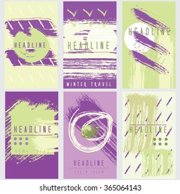 Set of Trendy Posters with hand drawn Background. Modern art template for Invitation, Book Cover. Hand Drawn Elements for Placards, Flayer, Postcards