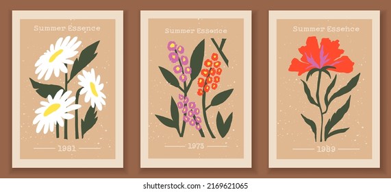 Set of trendy posters in pastel colors. Collection of vintage wall prints with flowers, leaves, abstract shapes. Freehand flat vector illustrations for social media, postcards, print.
Aestetic art set