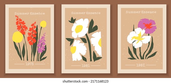 Set of trendy posters in pastel colors. Collection of vintage wall prints with flowers, leaves, abstract shapes. Freehand flat vector illustrations for social media, postcards, print.
Aestetic art set