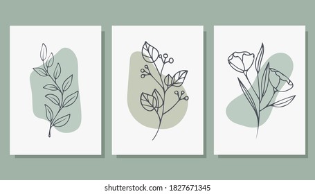 
Set of trendy posters with plants. Abstract illustration. Modern Art. Minimalism. Vector illustration.