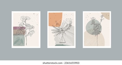 Set of trendy posters with plants. Abstract illustration. Modern Art. Minimalism. Vector illustration.