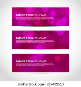 Set of trendy purple vector banners template or website headers with abstract geometric bokeh background. Vector design illustration EPS10