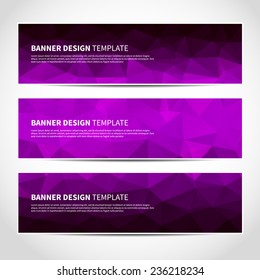 Set of trendy purple vector banners template or website headers with abstract geometric background. Vector design illustration EPS10