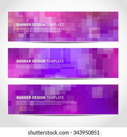 Set of trendy purple vector banners template or website headers with abstract geometric background. Vector design illustration EPS10