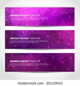 Set of trendy purple vector banners template or website headers with abstract geometric triangular background. Vector design illustration EPS10