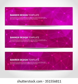 Set of trendy purple vector banners template or website headers with abstract geometric triangular background. Vector design illustration EPS10