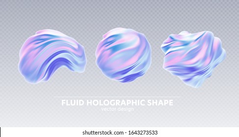 Set of Trendy realistic pattern with holographic 3d shape on blue background for banner design. Fluid shape background. Rainbow background. Fluid holographic pattern. Vector illustration EPS10
