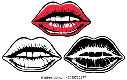 set trendy red lips icon kiss symbol design vector illustration