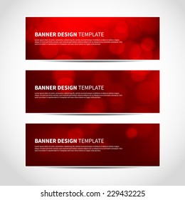 Set of trendy red vector banners template or website headers with abstract geometric bokeh background. Vector design illustration EPS10