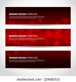 Set of trendy red vector banners template or website headers with abstract geometric background. Vector design illustration EPS10