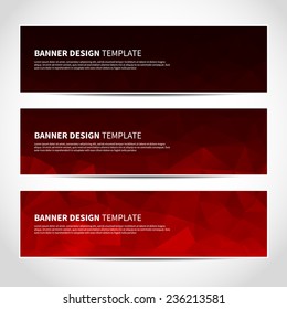 Set of trendy red vector banners template or website headers with abstract geometric background. Vector design illustration EPS10