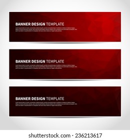 Set of trendy red vector banners template or website headers with abstract geometric background. Vector design illustration EPS10