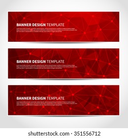 Set of trendy red vector banners template or website headers with abstract geometric triangular background. Vector design illustration EPS10