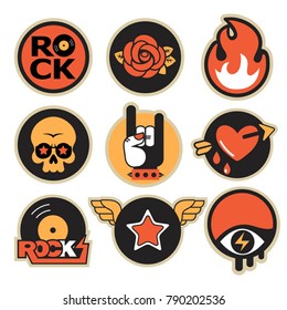 set of trendy rock and roll vector patches