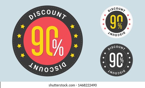 Set of trendy sale stickers. 90% off. Sale and discount tags with 90 percent price off icons. Badges template 90 off, percent sale label symbols, discount promotion icon.