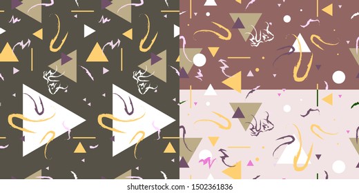 Set Trendy Scandinavian color palette modern background with triangles and lines