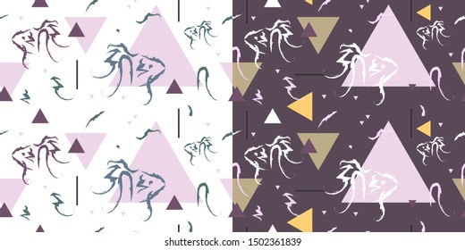 Set Trendy Scandinavian color palette modern background with triangles and lines