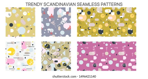 Set trendy scandinavian drawn background ethnic pattern. Wallpaper for pattern fills boho seamless texture