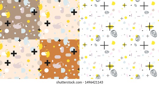 Set trendy scandinavian drawn background ethnic pattern. Wallpaper for pattern fills boho seamless texture