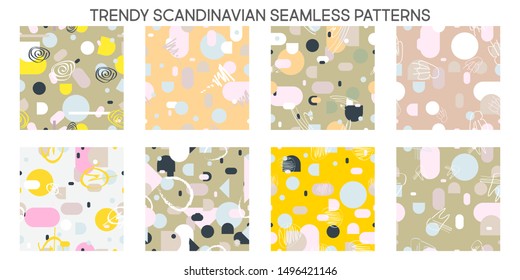 Set trendy scandinavian drawn background ethnic pattern. Wallpaper for pattern fills boho seamless texture