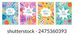 Set of trendy school poster, backgrounds. Modern design with school supplies, education stickers, doodle. Back to school, college, study concept. Perfect for web ads, branding, flyer, banner.