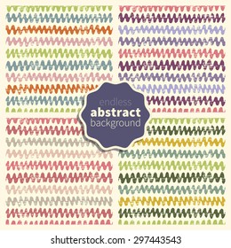 Set of trendy seamless backdrops.  Abstract tribal patterns with grunge effect. Hand drawn ethnic backgrounds. Use for fabric design, pattern fills, web page background