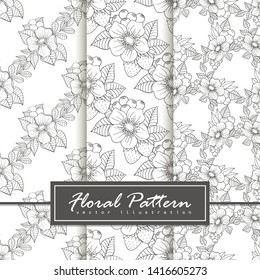 Set of Trendy Seamless Floral Pattern in Vector illustration