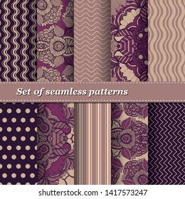 Set of Trendy Seamless Floral Pattern. Summer exotic ornament with tropical leaves.Vector illustration. EPS10
