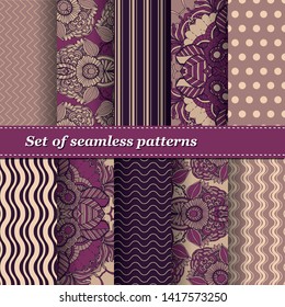 Set of Trendy Seamless Floral Pattern. Summer exotic ornament with tropical leaves.Vector illustration. EPS10