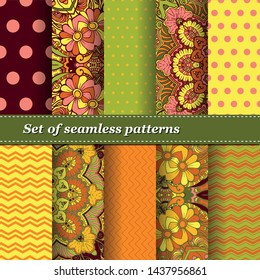 Set of Trendy Seamless Floral Pattern. Summer mandala ornament.Vector illustration. EPS10