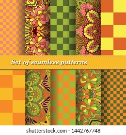 Set of Trendy Seamless Floral Pattern. Summer mandala ornament.Vector illustration. EPS10