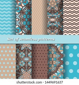 Set of Trendy Seamless Floral Pattern. Summer exotic ornament with tropical leaves.Vector illustration. EPS10