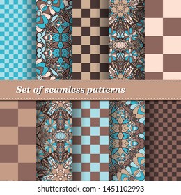 Set of Trendy Seamless Floral Pattern. Summer exotic ornament with tropical leaves.Vector illustration. EPS10