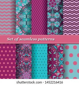 Set of Trendy Seamless Floral Pattern. Summer exotic ornament with tropical leaves.Vector illustration. EPS10