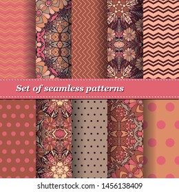 Set of Trendy Seamless Floral Pattern. Summer exotic ornament with tropical leaves.Vector illustration. EPS10