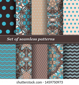 Set of Trendy Seamless Floral Pattern. Summer exotic ornament with tropical leaves.Vector illustration. EPS10