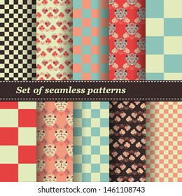 Set of Trendy Seamless Floral Pattern. Flower ornament.Vector illustration. EPS10