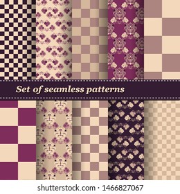 Set of Trendy Seamless Floral Pattern. Flower ornament.Vector illustration. EPS10