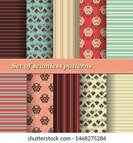 Set of Trendy Seamless Floral Pattern. Flower ornament.Vector illustration. EPS10