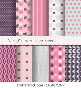 Set of Trendy Seamless Floral Pattern. Vector illustration. EPS10