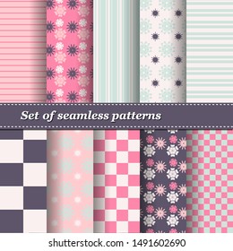 Set of Trendy Seamless Floral Pattern. Vector illustration. EPS10