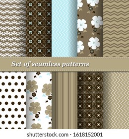 Set of Trendy Seamless Floral Pattern. Summer ornament with flowers.Vector illustration. EPS10