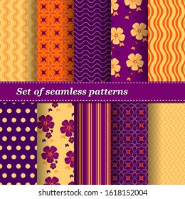 Set of Trendy Seamless Floral Pattern. Summer ornament with flowers.Vector illustration. EPS10