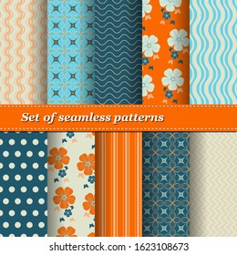 Set of Trendy Seamless Floral Pattern. Summer ornament with flowers.Vector illustration. EPS10