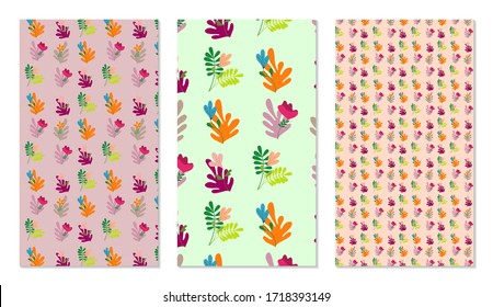 Set of trendy seamless pattern.Good for social media posts, textile, social network, stories, poster, card, invitation, flyer, cover, banner, placard, brochure, internet ads, background