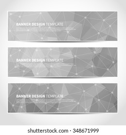 Set of trendy silver vector banners template or website headers with abstract geometric triangular background. Vector design illustration EPS10